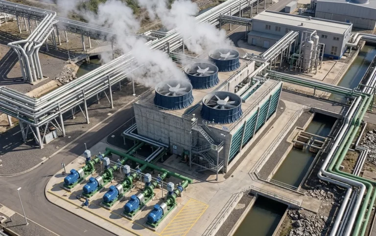 Torres de enfriamiento en funcionamiento